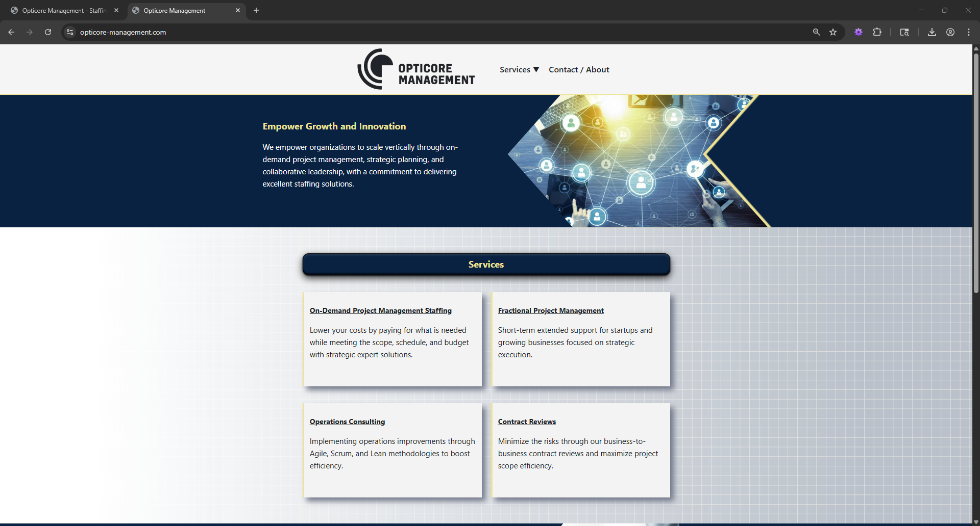 Opticore Management Landing Page